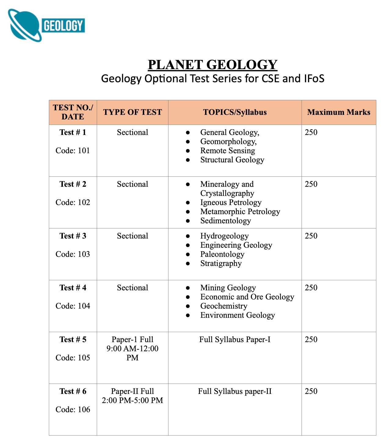 Upsc Geology Optional Test Series Planet Geology